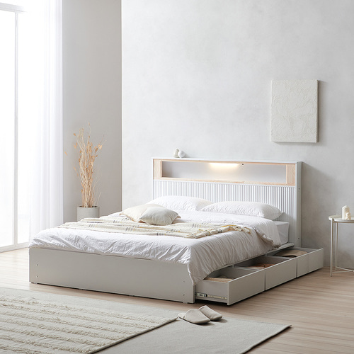 엘르 템바보드 호텔 LED 편백 원목 수납침대 Q K 겸용 프레임 VDF155C