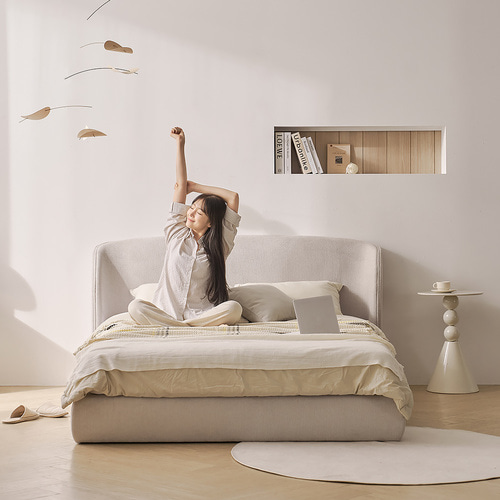 알로 라운드 아쿠아텍스 패브릭 평상형 호텔 침대프레임 Q K 공용 CNS508C