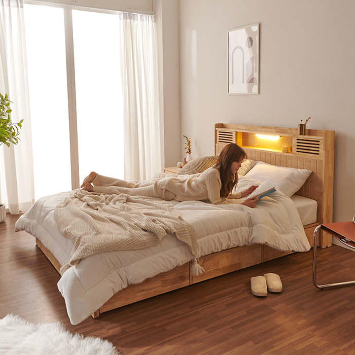 도노 LED 원목 수납 침대 프레임 Q VDF084C